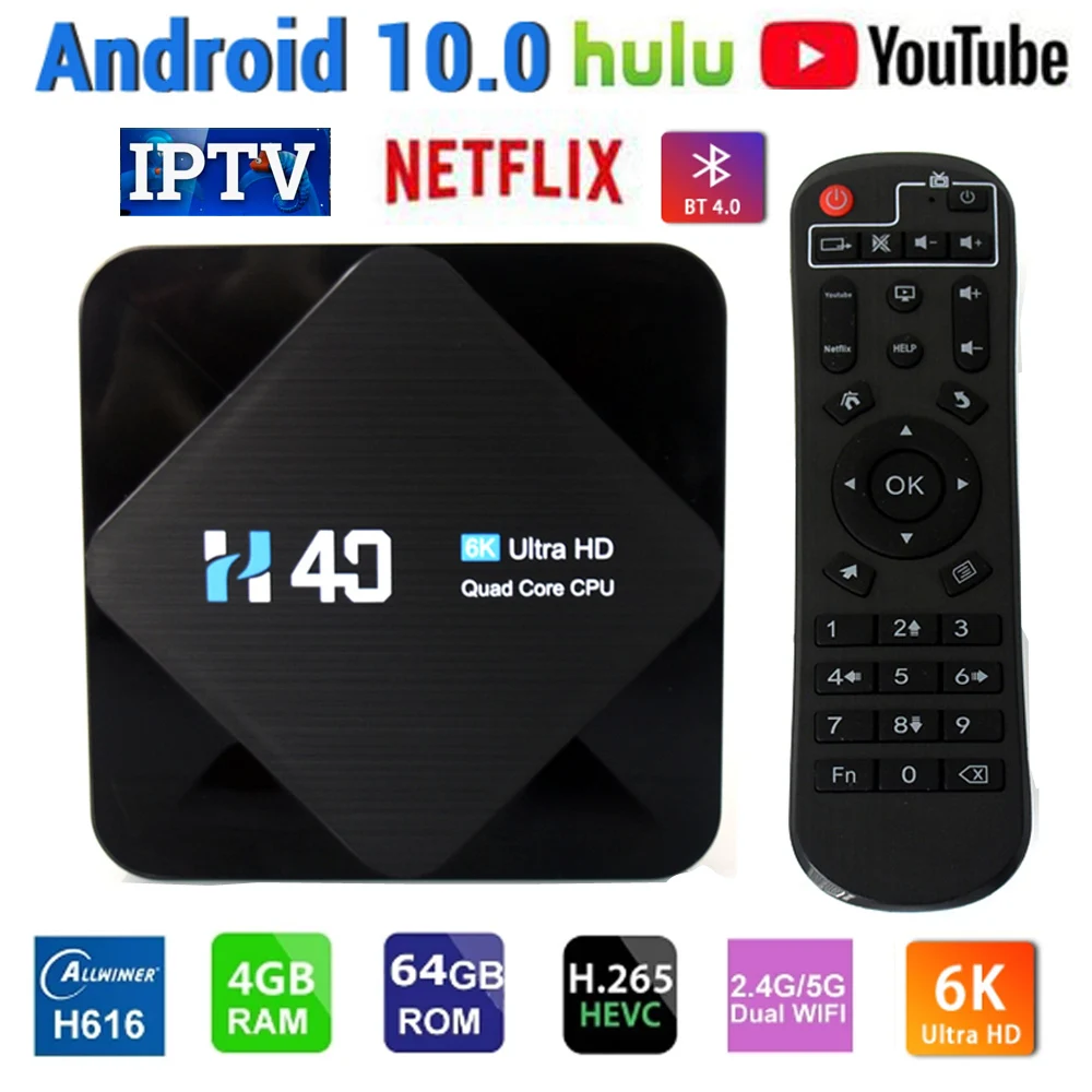 Приставка Смарт ТВ Android 10 2 4G 5 ГГц Wi Fi Bluetooth 4 + 32/64 ГБ 6K 3D 1080P|ТВ-приставки и