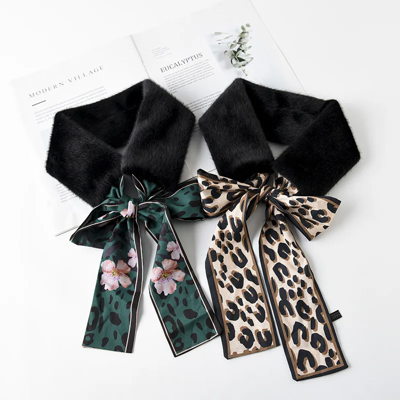 

New Style Soft Plush Leopard Print Faux Fur Scarf Silk Winter Faux Rabbit Fur Warm Bib Ladies Scarf And Shawl