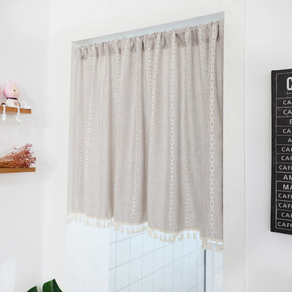 door curtain grey beige pink cotton linen striped half curtain for kitchen cabinet bathroom dust short curtain partition ad805e free global shipping