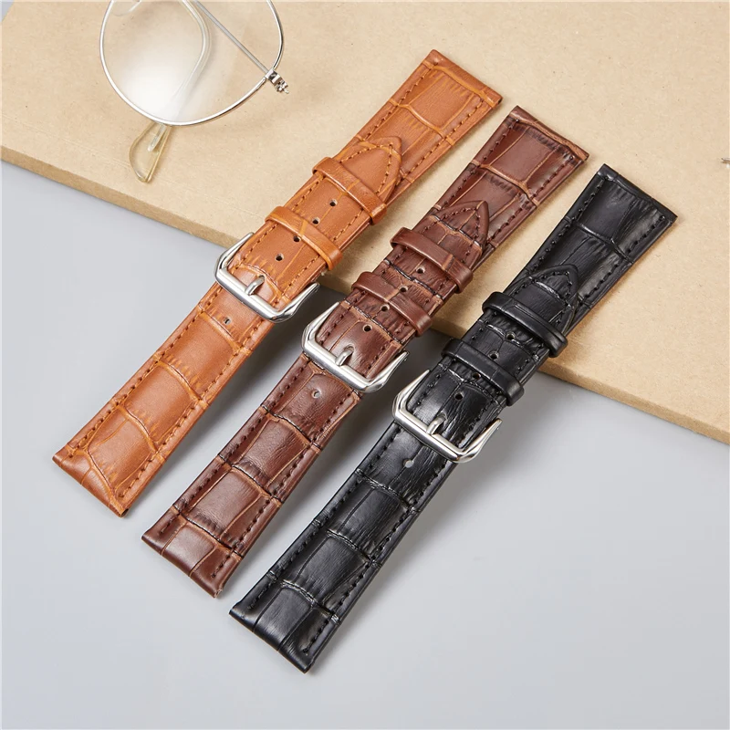

Embossed Genuine Leather Watchband Replace Wrist Straps Watch Accessories Business Men Watchbands 16 18 20 22 24mm