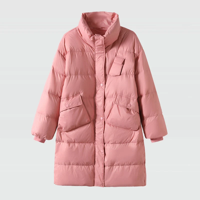 Женская теплая куртка пуховик с воротником стойкой однотонная Повседневная