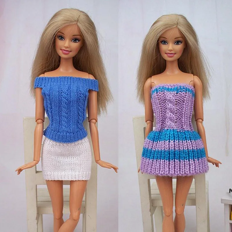 Трикотажная одежда с открытыми плечами свитер юбка платье для куклы Барби наряды
