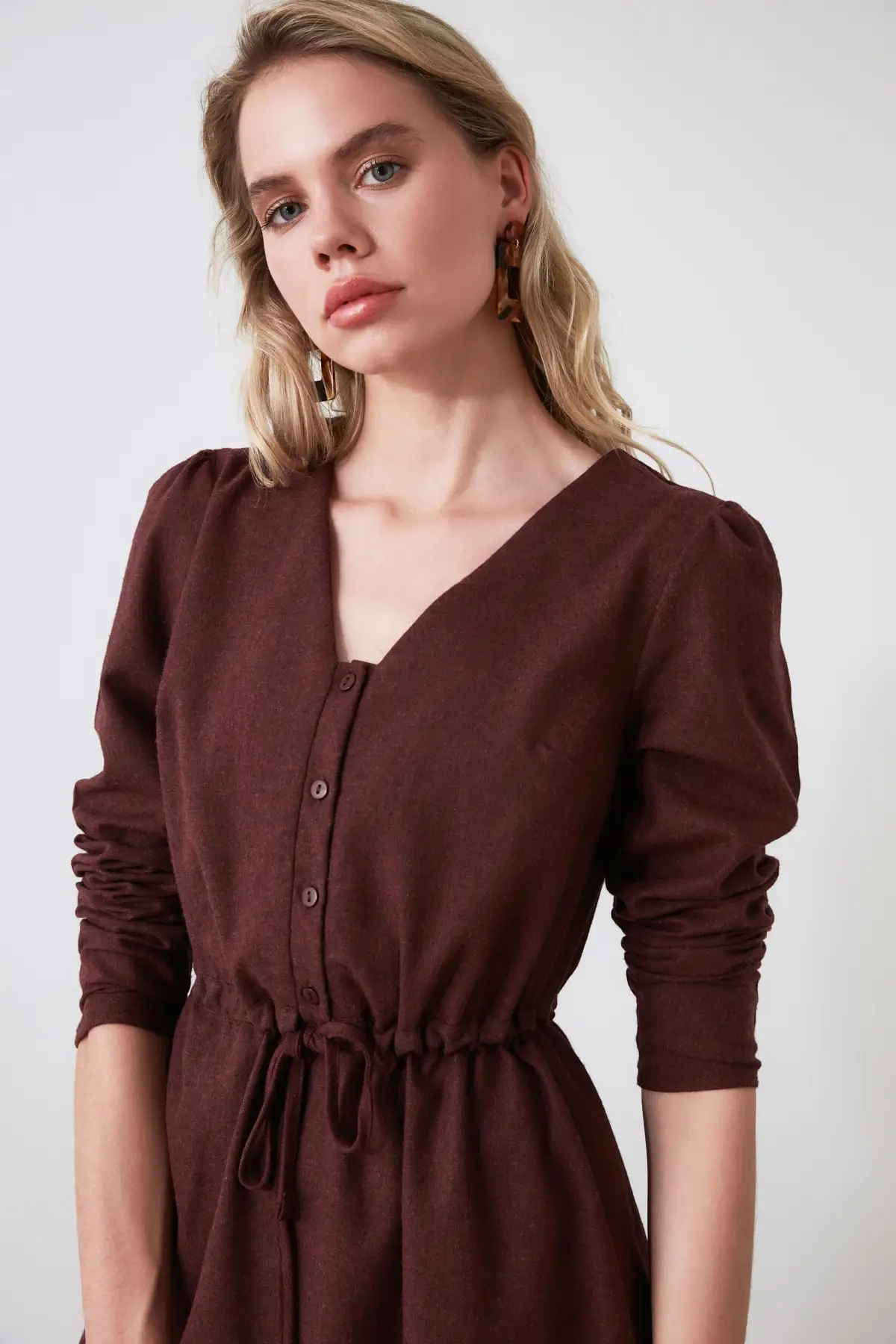 Бордовое платье с завязкой на талии TCLAW19AP0165 | Женская одежда
