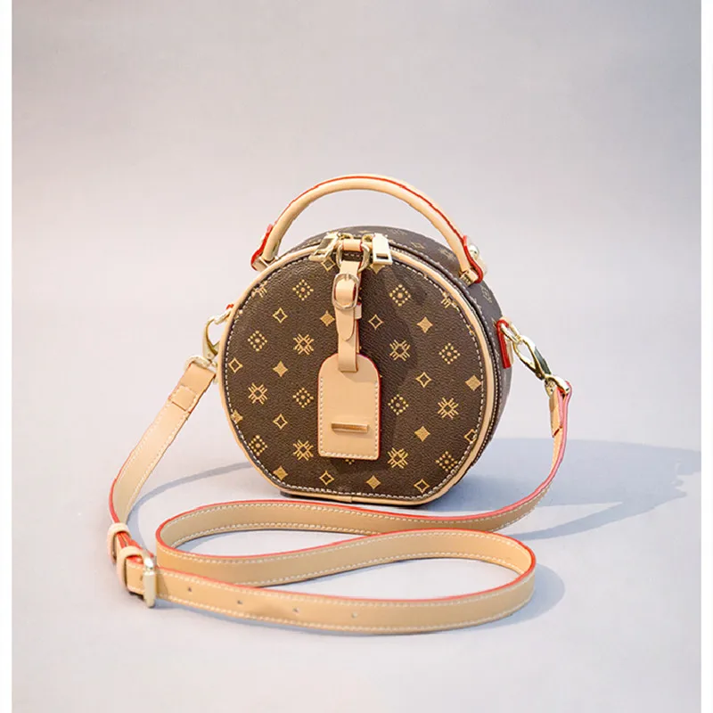 

Genuine Leather Women Circular Bags 2021 New Fashion Vintage Printing Shoulder Bags Ladies Famous Purses and Handbags sac luxe