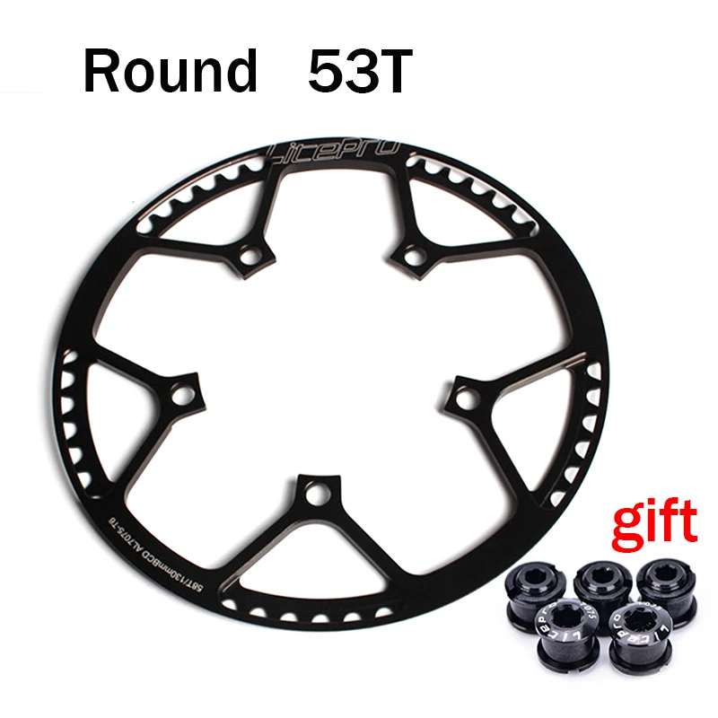 Black 53T Litepro 42 T/45 T/47 T/53 T/56 T/58 T Одиночная скорость 130BCD складные велосипедные шатуны BMX из сплава цепные колеса AL7075 - Цвет: Black 53T