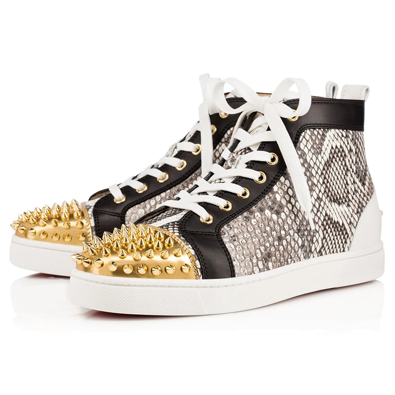 

Hot Sale Luxury Men Women Sneakers Leather Red Bottom Chunky High-Top Black White Man Spikes Casual Flat Sports Skate Shoes