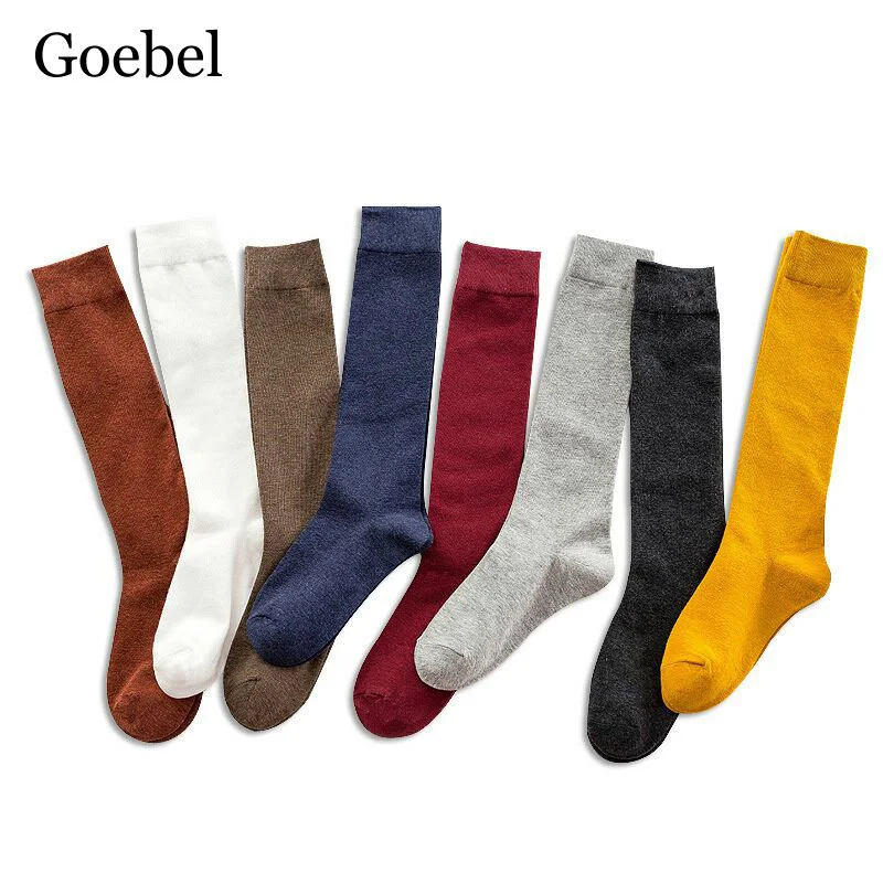 Носки Женские однотонные до середины икры модные хлопковые Простые Длинные