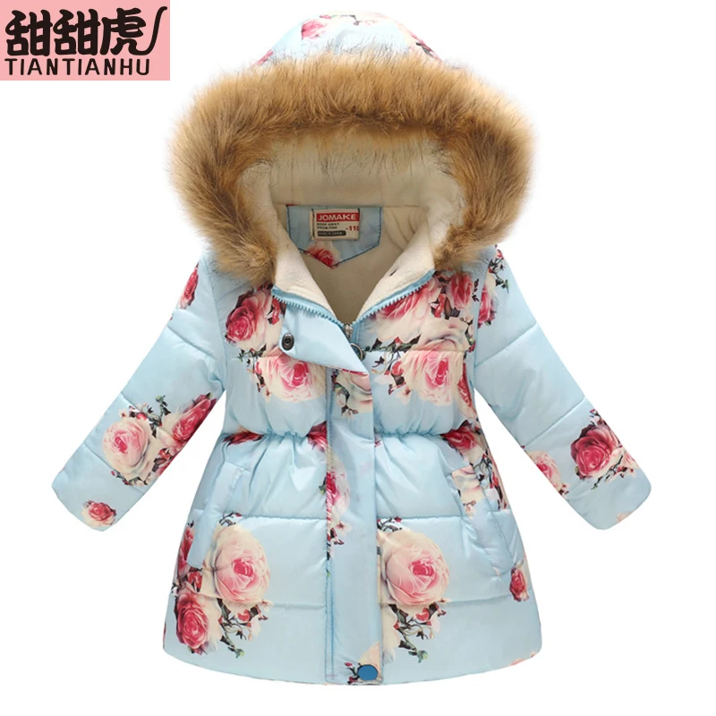 Осенне зимние пуховые куртки с капюшоном и рисунком для девочек куртка детская