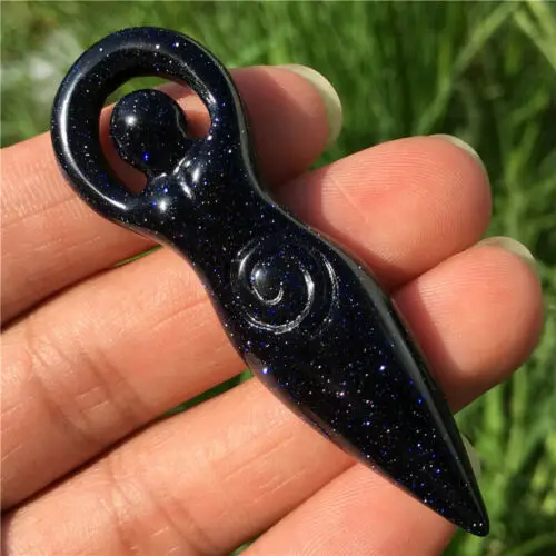 Синий Золотой песок резная богиня тотемная подвеска Кристалл Исцеление черепа