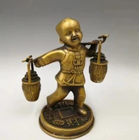 chinese seiko carving pure brass fortune boy statue
