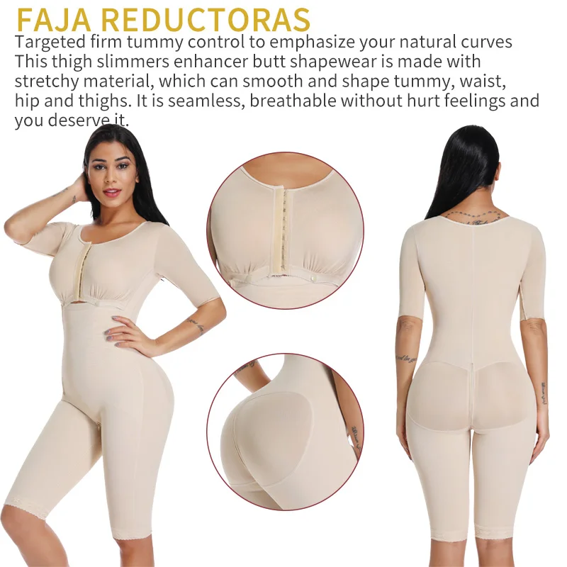 Women's Shapewear Bodysuit: Full Body Shaper with Sleeves - 3 in 1 Post Surgery Firm Control Fajas Compression Garment Slim Corset image 2