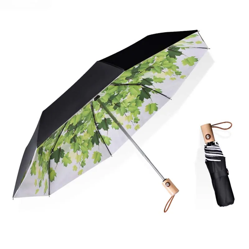 

Double Layer Automatic Umbrella Rain Women 3 Fold Strong Windproof Female Male 8K Large Parasol Men Leaves Umbrellas