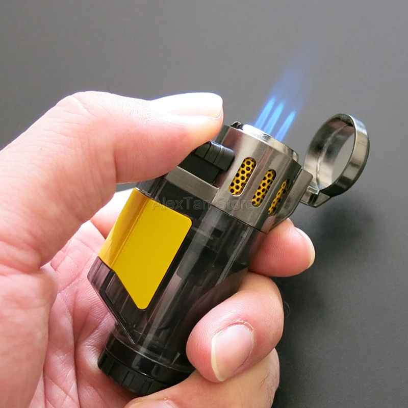 COHIBA элегантная прозрачная Зажигалка Winproof 3 Jet зажигалка факела сигарета регулируемые зажигалки для сигар