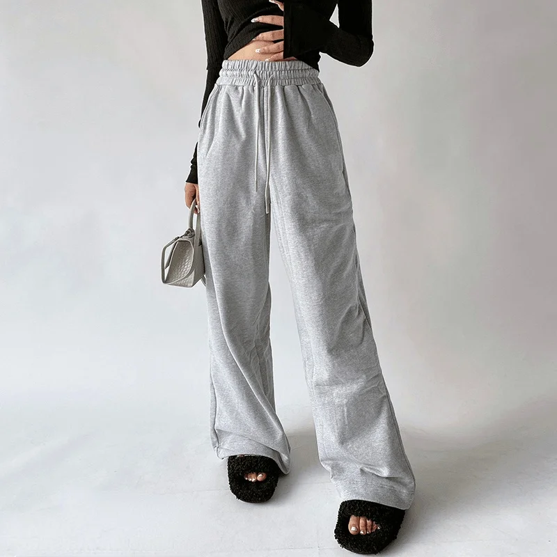 

Kywommnz Casual Fashion Loose Trousers, Women High Waist Drawstring Bandage Wide Leg Pants, Autumn Winter 2021, E4153