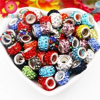 20pcs polymer clay crystal rhinestone european beads metal core fit pandora charms bracelet jewelry 5mm large hole spacer beads