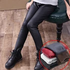 Леггинсы из искусственной кожи для девочек, зимние теплые вязаные леггинсы из искусственной кожи для детей, WCH697