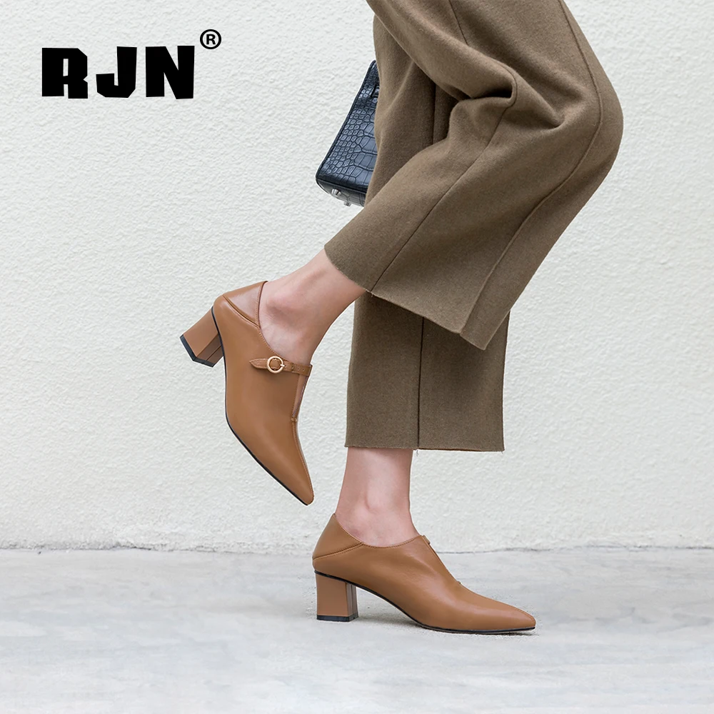 

Туфли-лодочки женские из натуральной кожи, с острым носком, на квадратном каблуке