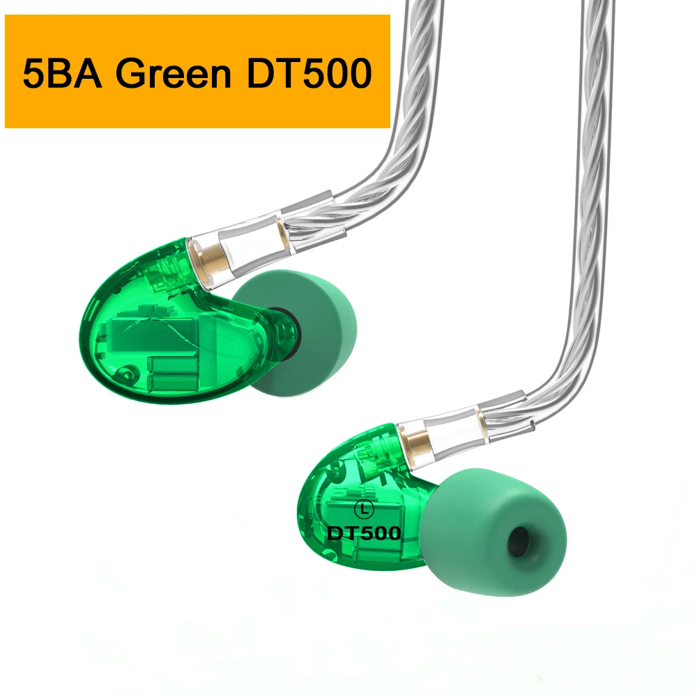 5BA Green DT500 NICEHCK DT600 6BA/DT500 5BA/DT300 3BA привод в ухо наушник 6/5/3 уравновешенного якоря Съемная MMCX спортивные hifi-наушники - Цвет: 5BA Green DT500