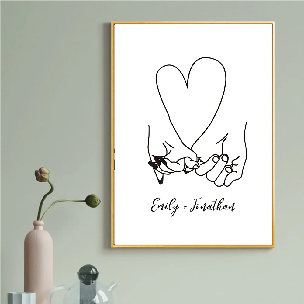 Настенная живопись холст абстрактная линия написать слово сердце ручная печать