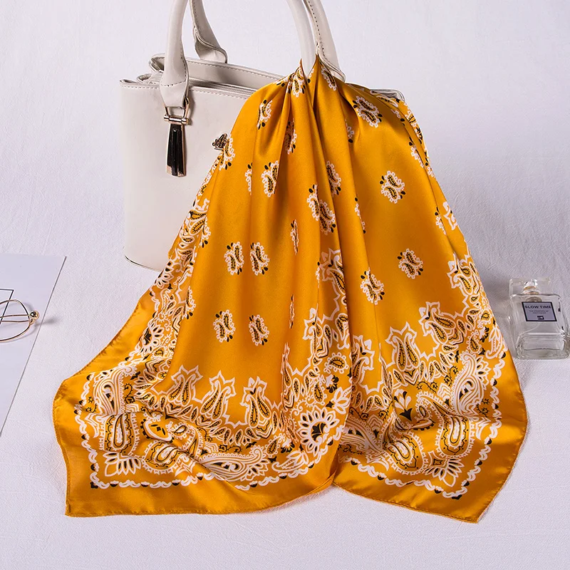 

silk scarf square for women fashion floral printed shawl wrap spring summer neckerchife hair band lady new scarves