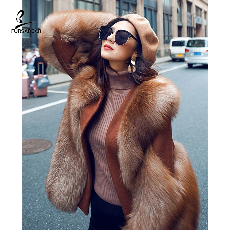 Enlarge FURSARCAR 2021 New Luxurious  Women's Real Red Fox Fur Winter Coat Genuine Leather Natural Fox Fur Jacket Female Thicken Outwear