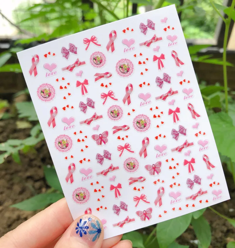 

1Sheet Pink Ribbon Breast Cancer Awareness Nail Art 3D Decals Manicure Accessories Salon Women Gift Sticker C019-235EYU