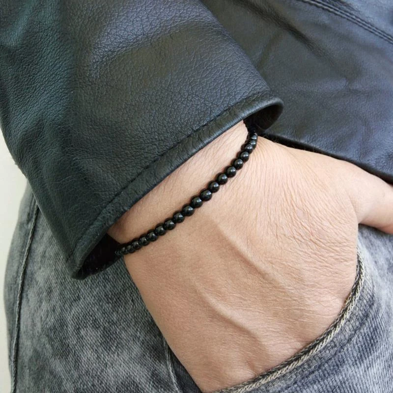Мужской браслет с бусинами на нитке 4 и 6 мм камнями 2020 простого дизайна в подарок
