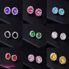 Высокое качество Симпатичные овальной формы 12x14 мм Разноцветные Хрустальные драгоценные камни Модные Серебряные серьги ювелирные изделия 1 пара wj614