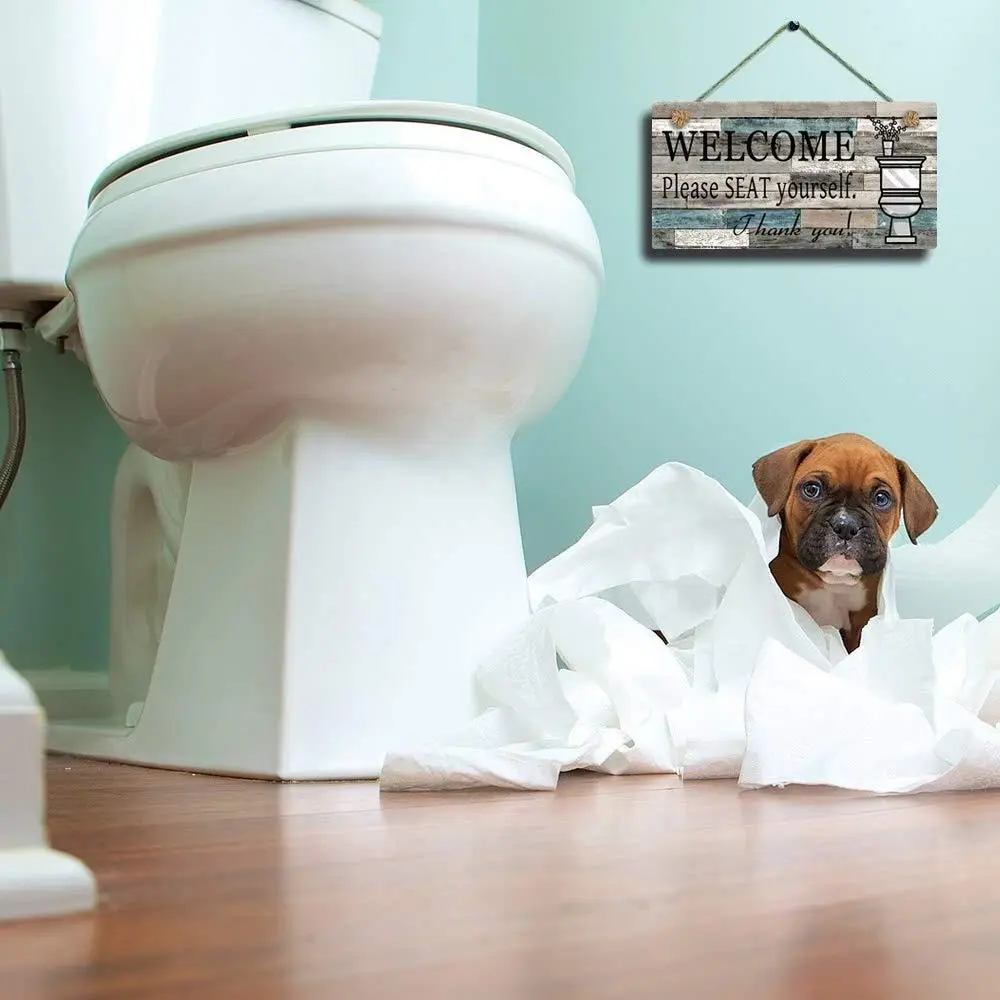 

1Pc Bathroom Welcome Signs Decorative Plaque Wooden Hanging Signs Sweet Home Bar Hotel Family Door Decor for Toilet Decoration