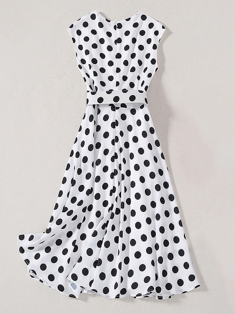 Queen Letizia Ortiz Rocasolano Polka Dot Print Women Dress V-Neck Maxi Dresses