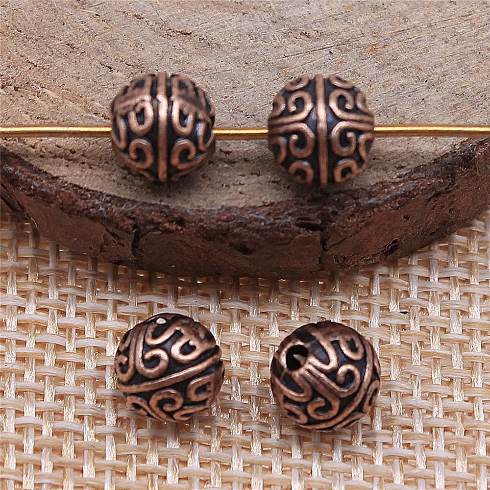 

20pcs Diy Earrings Jewelry Accessories 7mm Round Spacer Beads Zinc Alloy Antique Copper Color