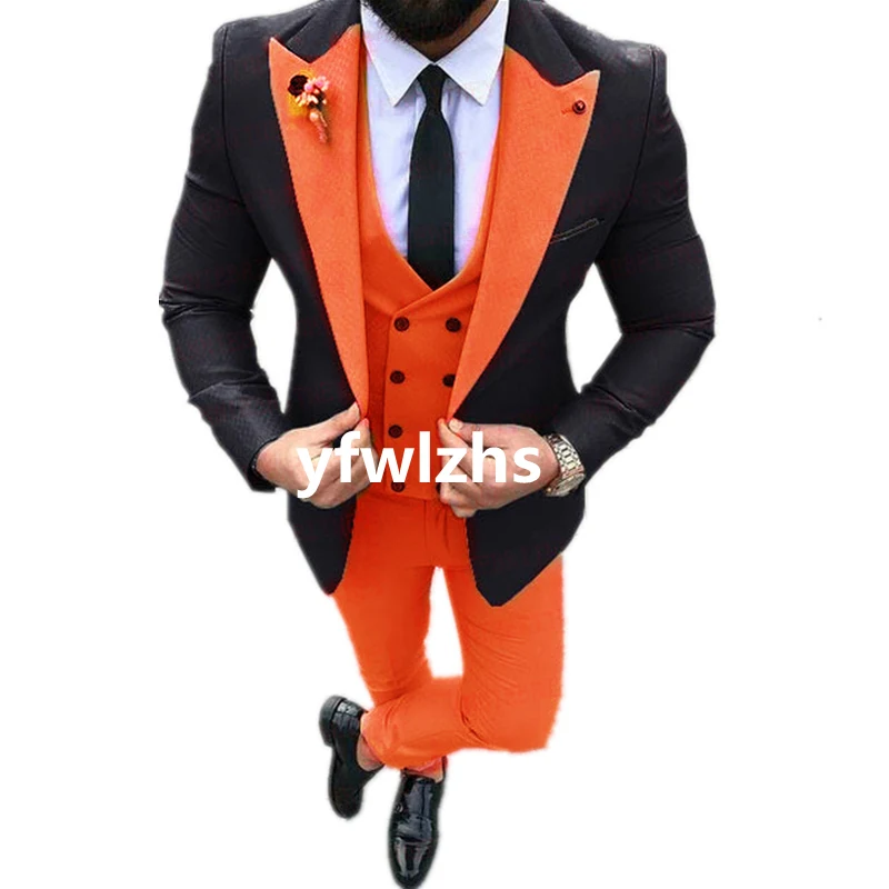 

Handsome One Button Groomsmen Peak Lapel Groom Tuxedos Men Suits Wedding/Prom/Dinner Best Blazer(Jacket+Pants+Vest+Tie) 346