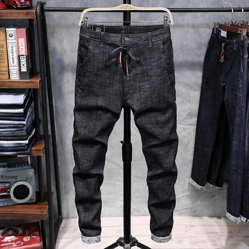 Мужские узкие джинсы однотонные повседневные брюки-карандаш из джинсовой ткани