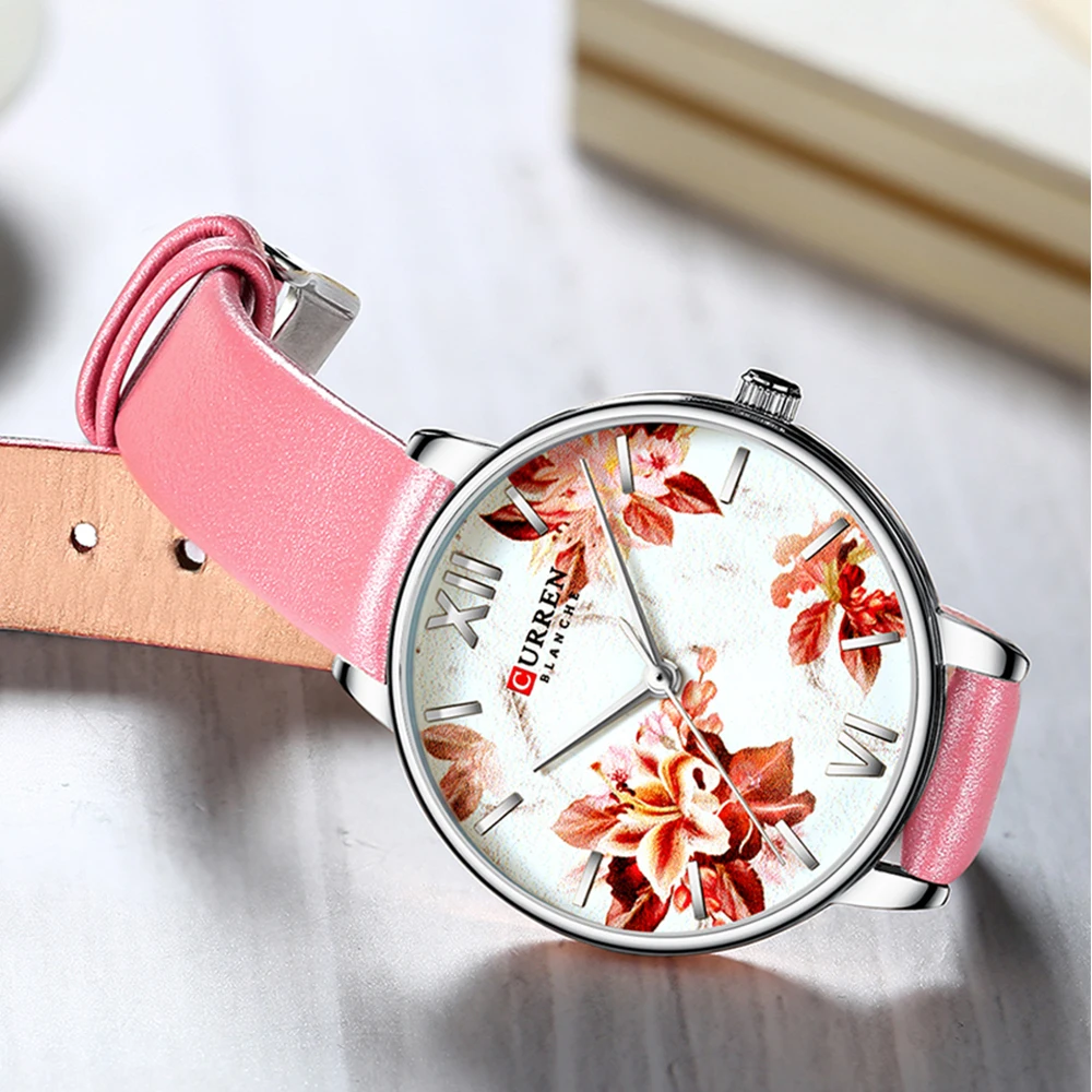 

2019 Fashion Trend Flower Leather Watches Classic Black Wristwatch Female Clock Ladies Quartz Watch relogios feminino