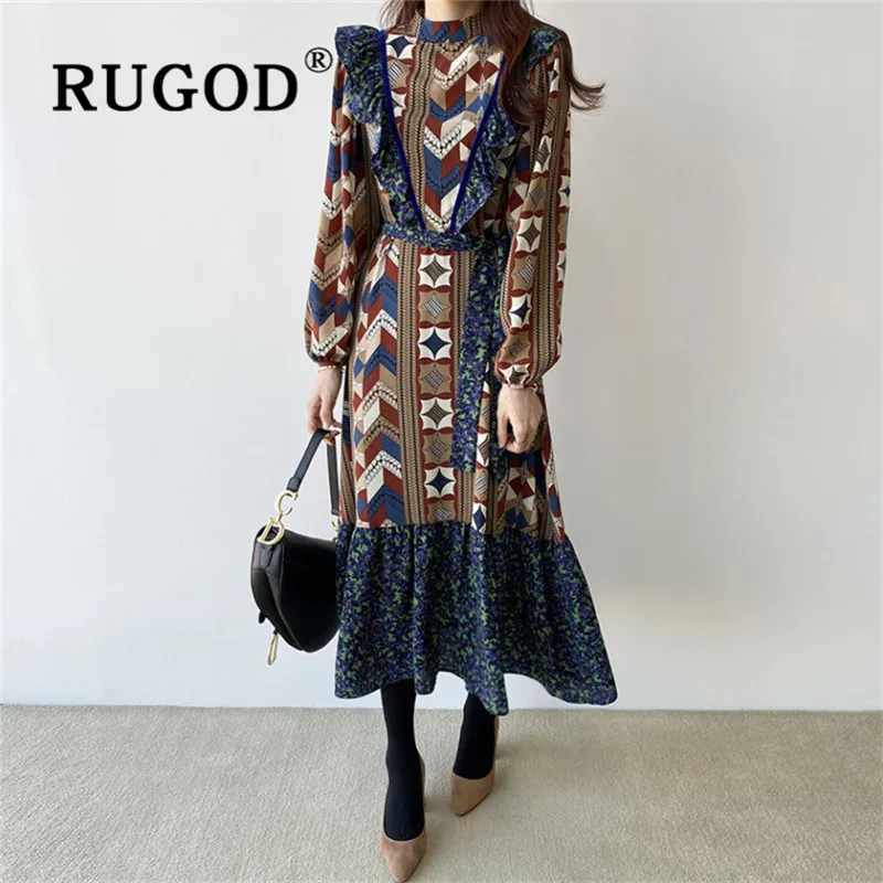 Женское плиссированное платье RUGOD винтажное макси с длинными рукавами в