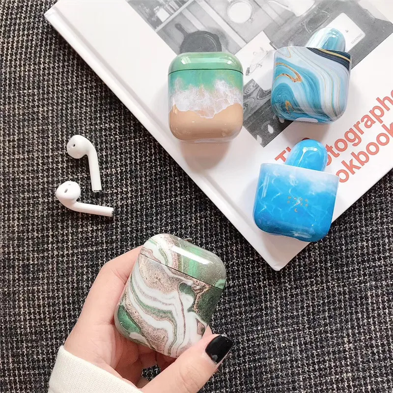 Для AirPod 2 Чехол 3D мраморный узор твердый пластик беспроводной кожухи головных