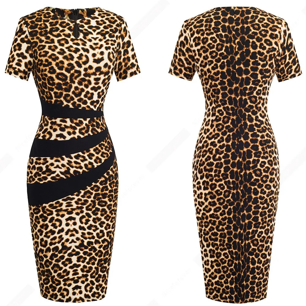 Женское короткое платье с круглым вырезом повседневное облегающее офисное в