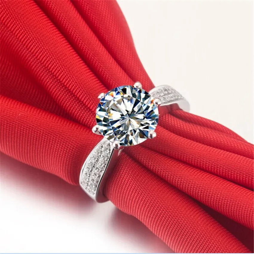 

Authentic Moissanite Test Positive 2CT 8mm D-E Moissanite Diamond Ring 925 Sterling Silver White Gold Cover Women Ring