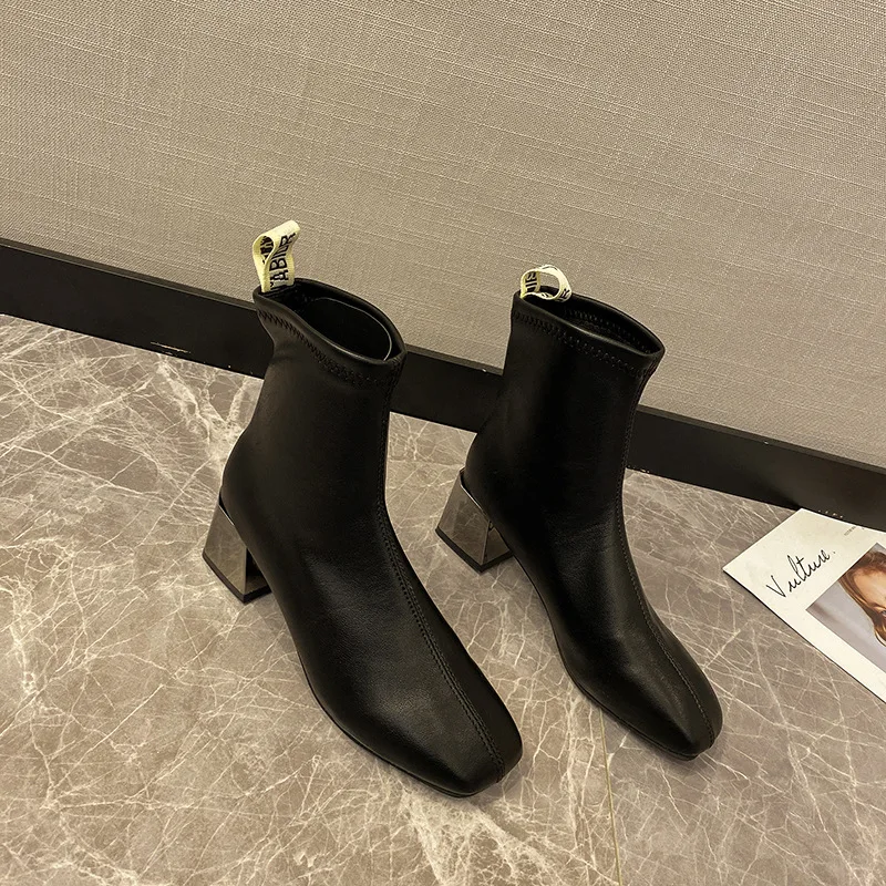 

2019 Fashion Spring Autumn Stretch Boots Women Black Ankle Sock Boots Chunky High Heels Pointed Toe Women Shoes Woman Boots