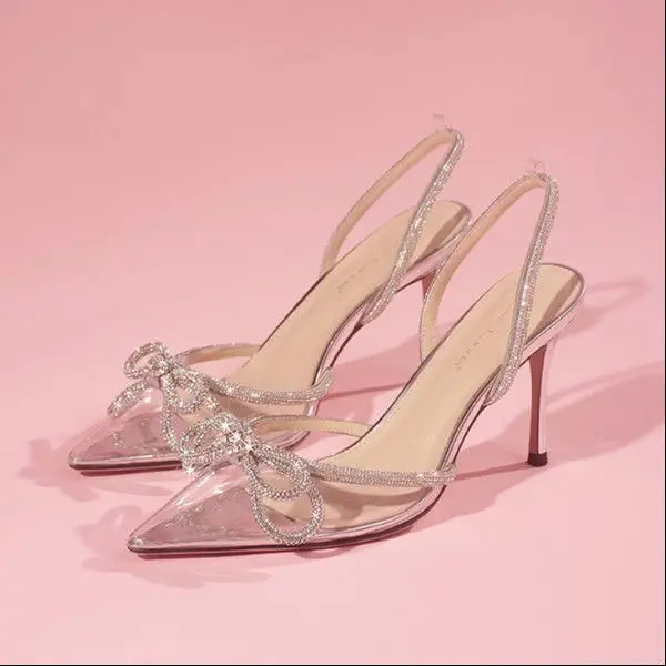 

2021 new ladies high heel sandals rhinestone sequin slippers pointed toe