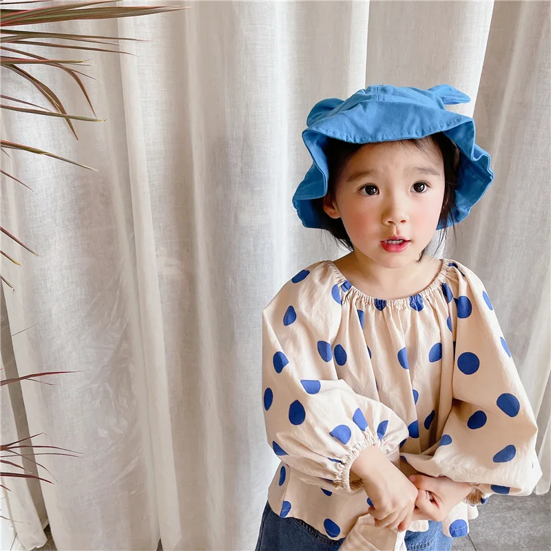

Baby Girls T-shirts Korean Style Spring Kids Polka Dot Print Tops 2021 Fall Children Long Sleeve Casual Clothing