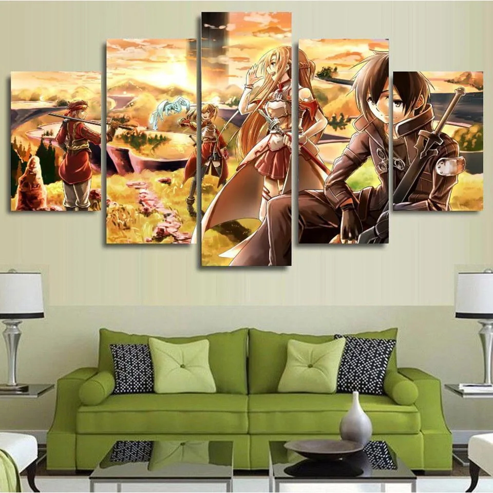 Модульная Настенная картина для украшения дома 5 шт. меч онлайн HD картины холст