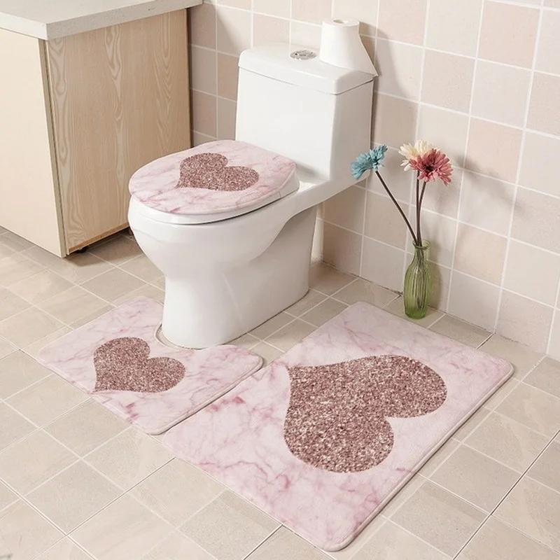 Goedkoop Flanel Badkamer Badmat Set Nordic Flamingo Toilet Seat Cover Kamer Voet Mat Wc Voetstuk Tapijt Wc Deksel Covers Kussen Matten