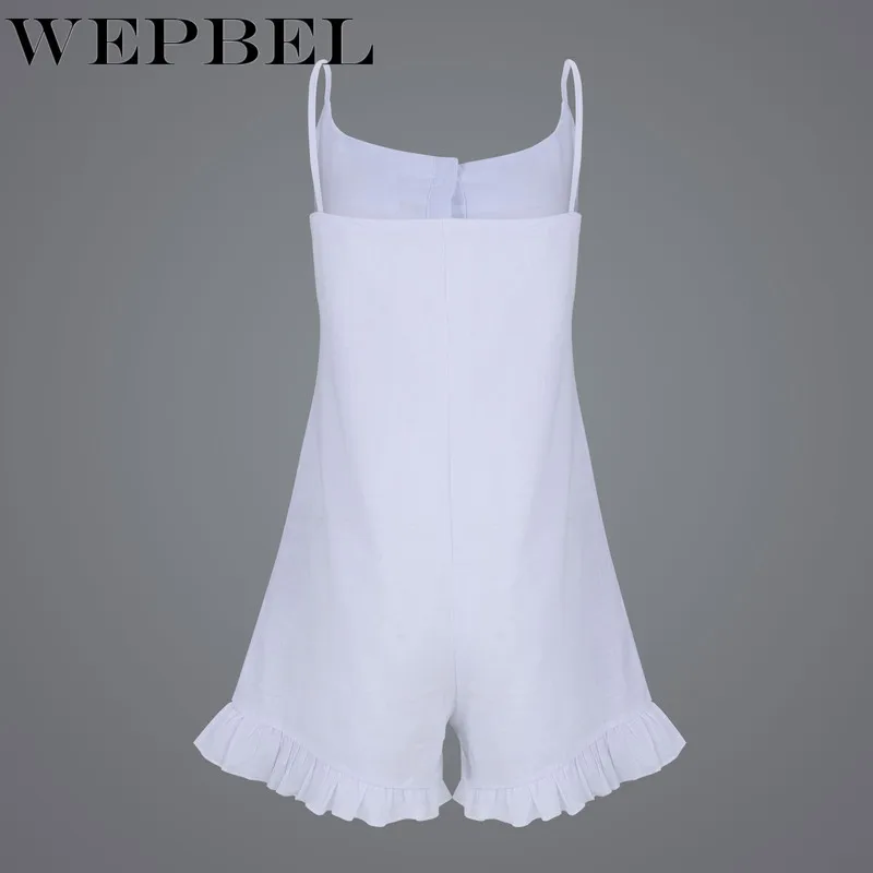 

WEPBEL Cute Ruffle Sling Beach Romper Overalls Ladies Casual Cotton Strap Jumpsuit Womens Summer Shorts