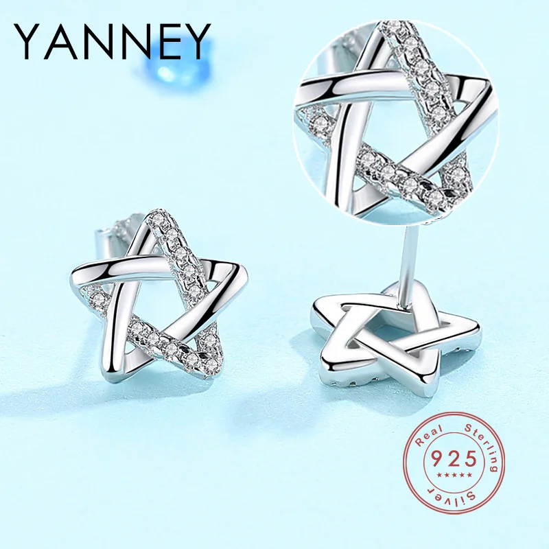 

YANNEY Silver Color 2022 Trendy Fashion Five-pointed Star Stud Earrings Woman Simple Inlaid Crystal Zircon Jewelry Accessories