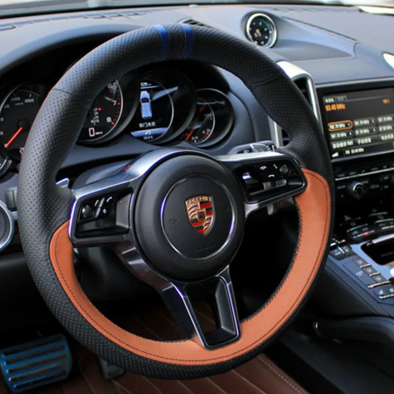 

DIY Hand-Stitched Suede Leather Car Steering Wheel Cover for Porsche Panamera Cayenne 911 Boxster Macan Auto Accessories