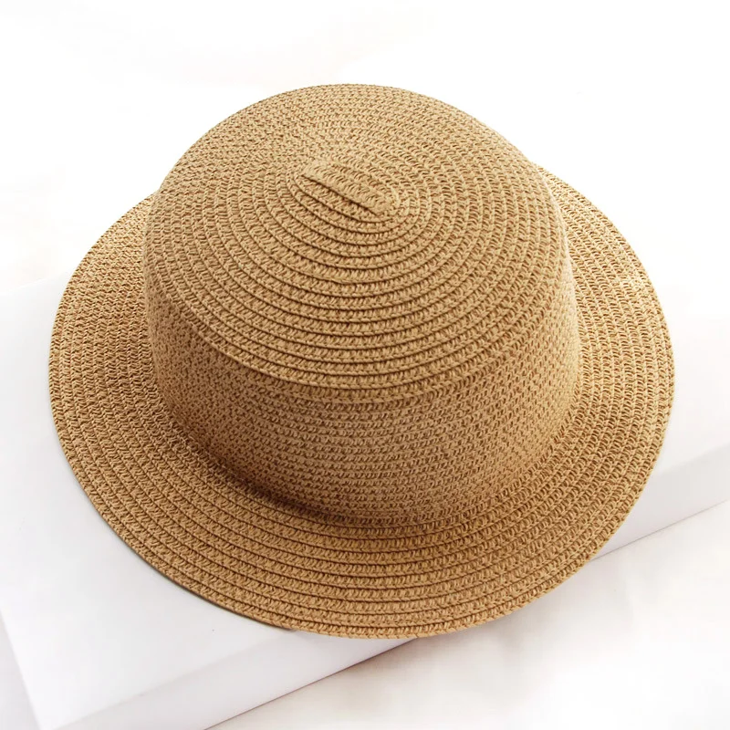 

2020 European American seaside Parent-child Summer New Women's Sun Hat Bucket cap beige Flat top Straw Hats Beach Caps Panama