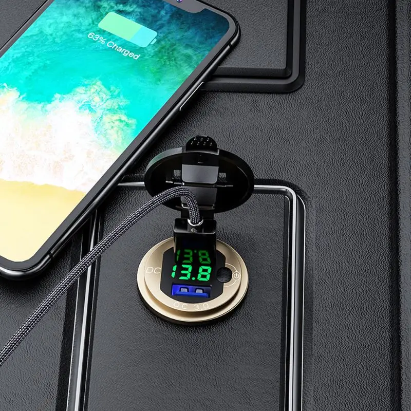 12v 24v 18w aluminum waterproof dual qc3 0 usb fast charger power outlet with led voltmeter switch for car marine truck free global shipping