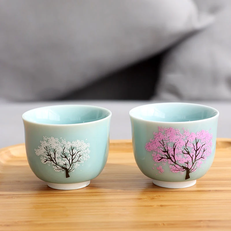 Japanese Magic Sakura Cup Cold Temperature Color Changing Tea Ceramic Kung Fu Single Set Special Gift For Friends | Дом и сад
