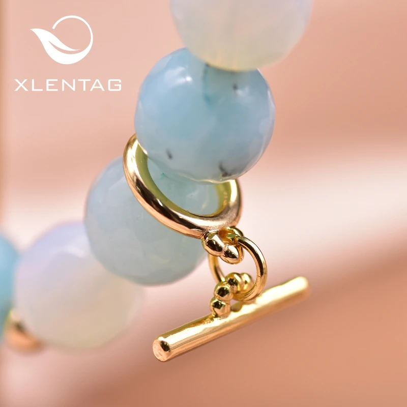 Браслеты XlentAg из натурального камня парные ювелирные украшения с аквамарином